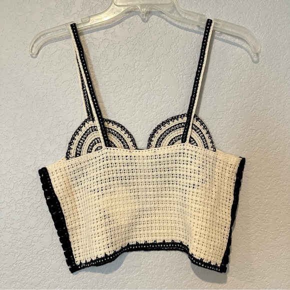 New Zara Crochet Corset Cream Black Top 1014/804 Medium Large - Picture 9 of 9